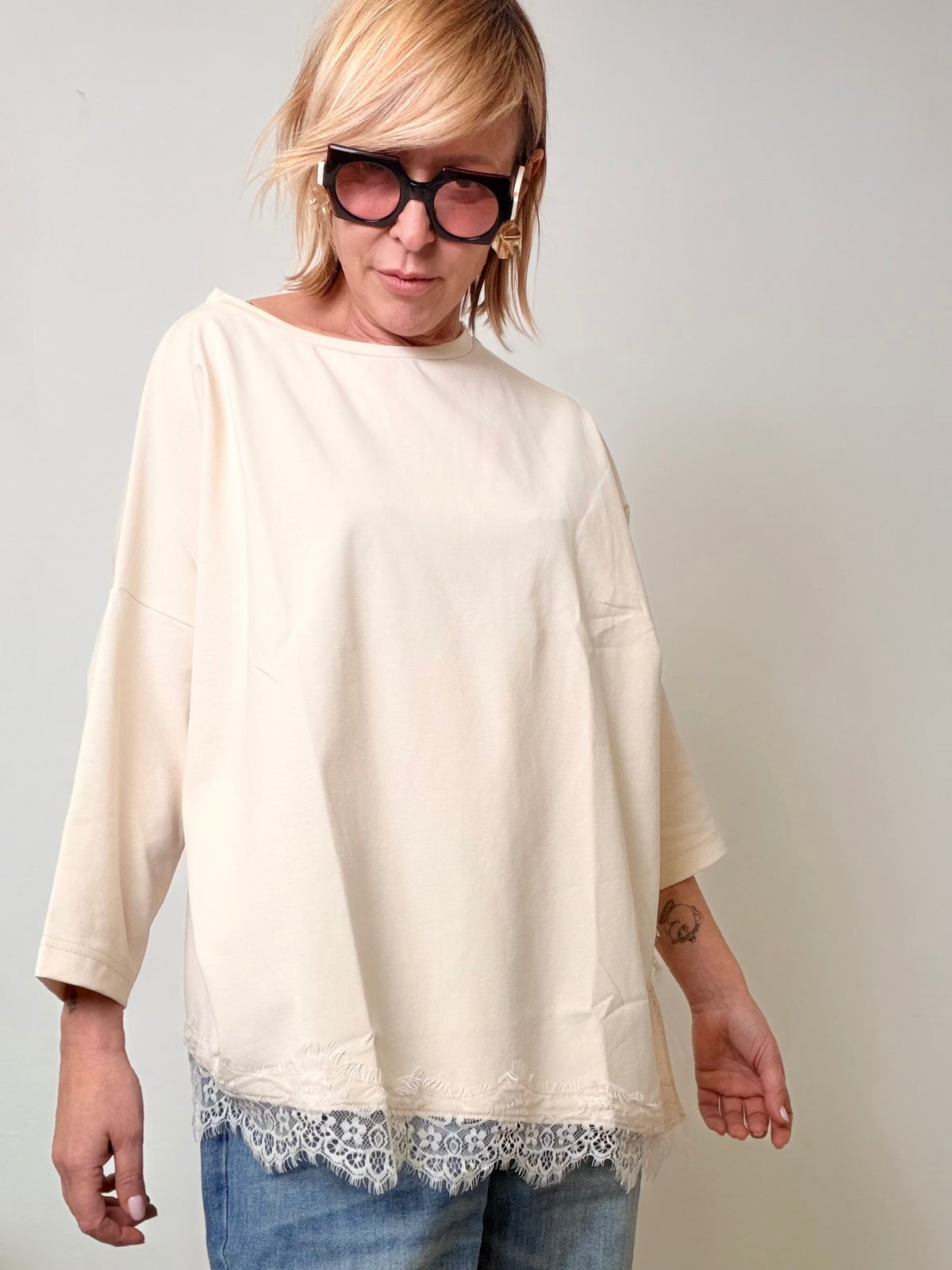 Maglia Over in Punto Milano con Pizzo – Chic Facile