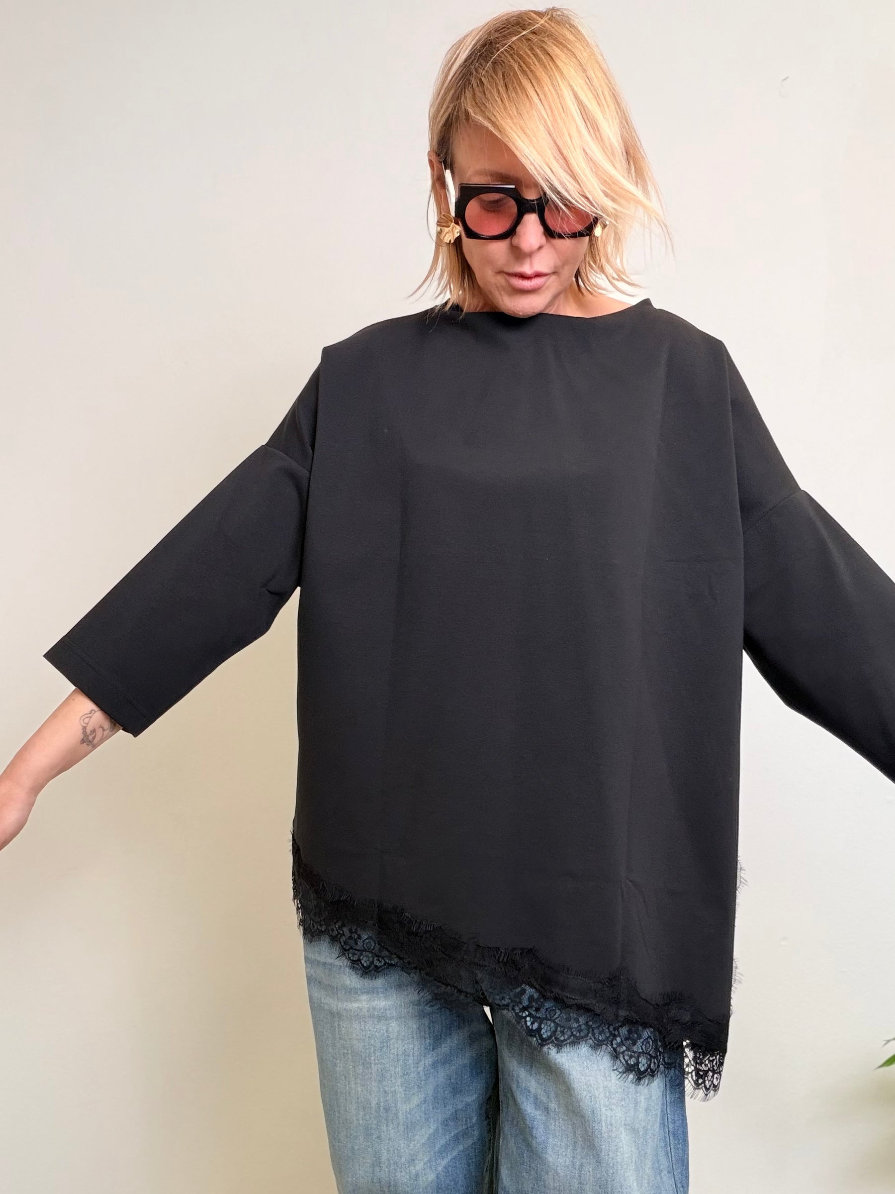 Maglia Over in Punto Milano con Pizzo – Chic Facile