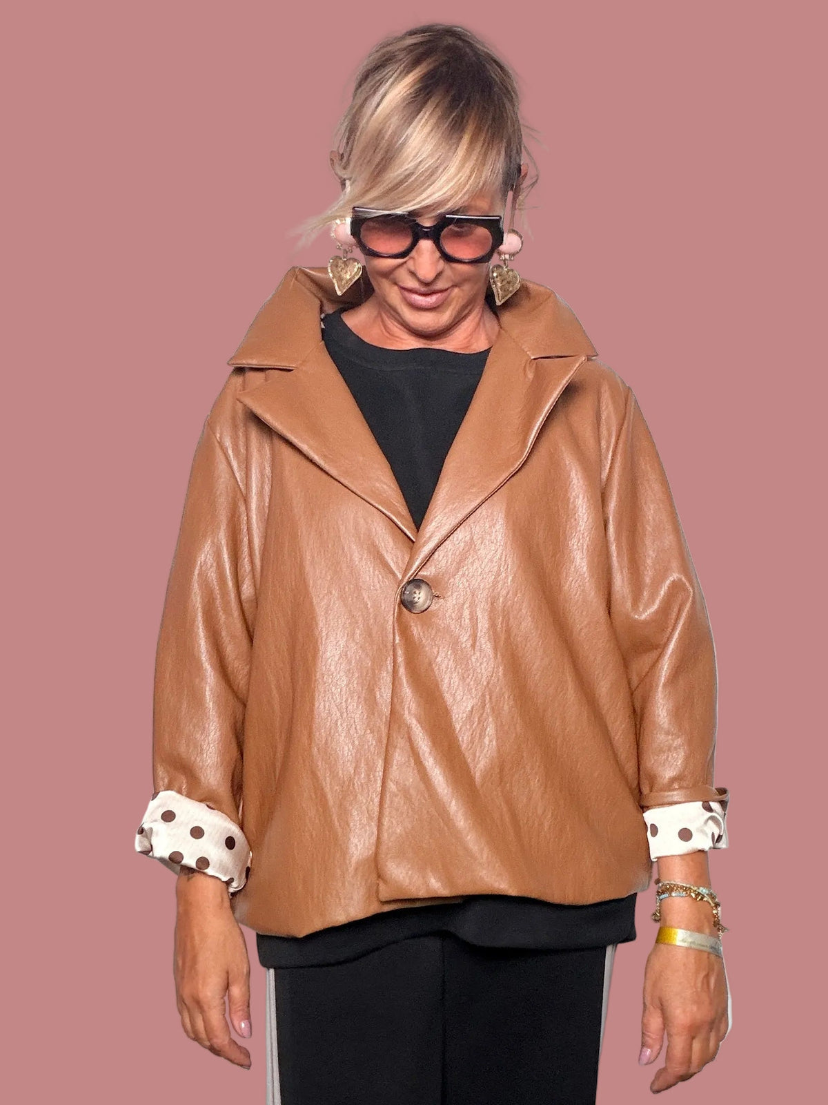 Giacca in ecopelle cammello Female con revers ampi