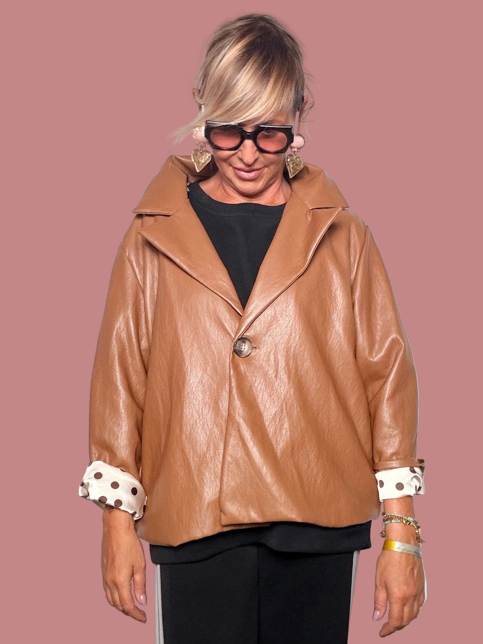 Giacca in ecopelle cammello Female con revers ampi