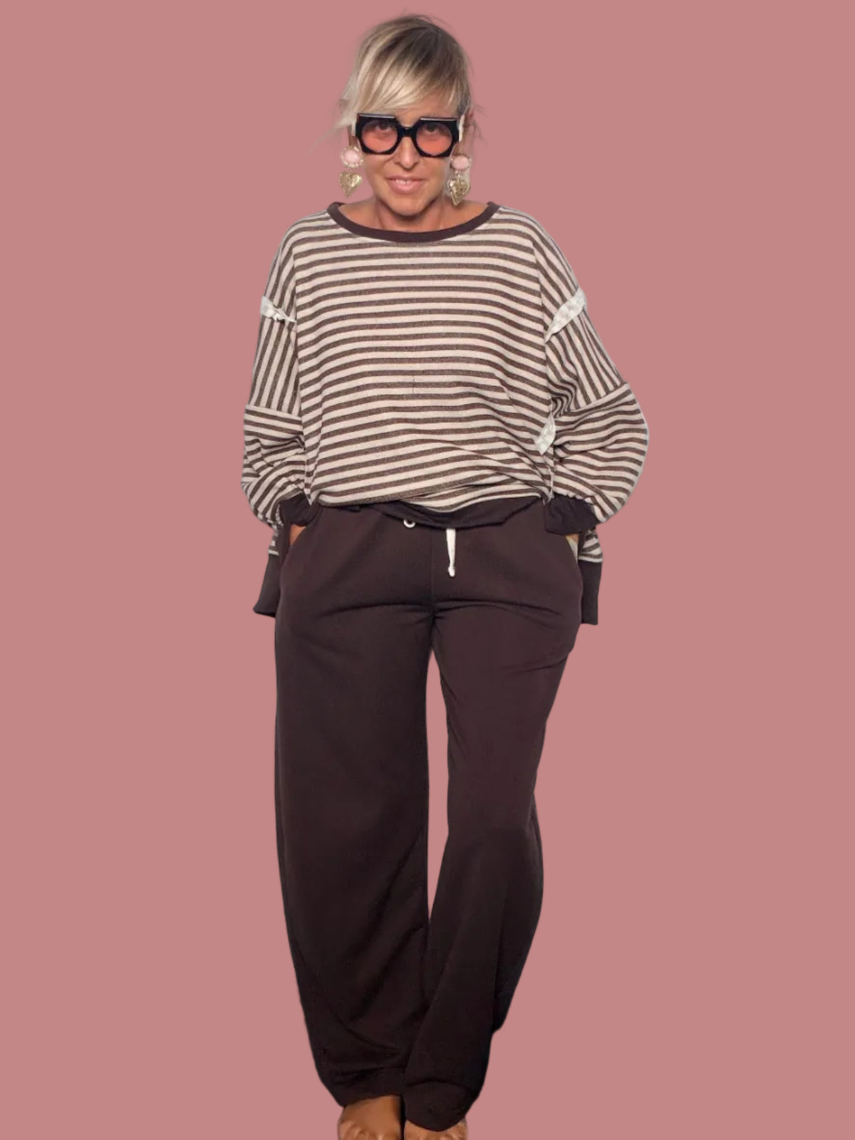Pantalone Wide Leg con Coulisse in Felpa