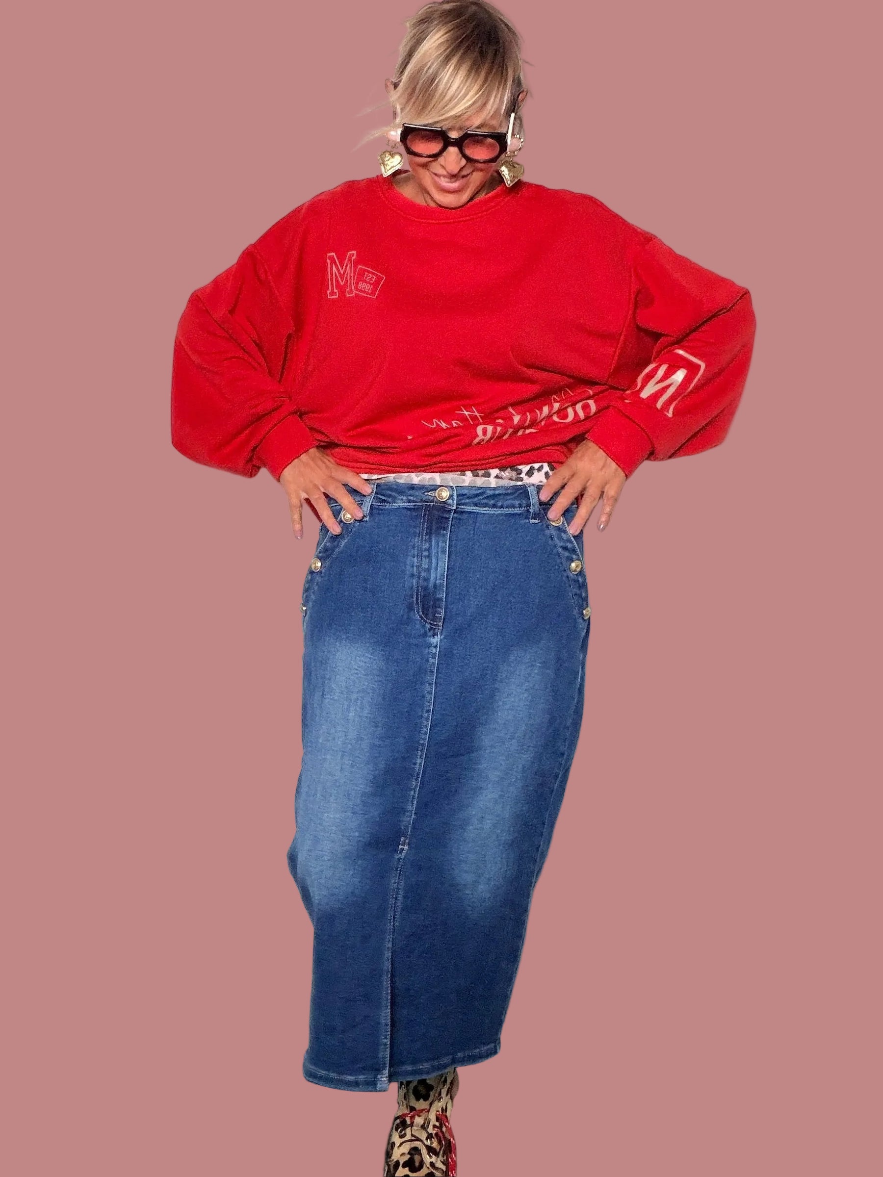 Gonna Jeans Elasticizzata con Bottoni