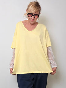 T-Shirt Over con Maniche in Pizzo