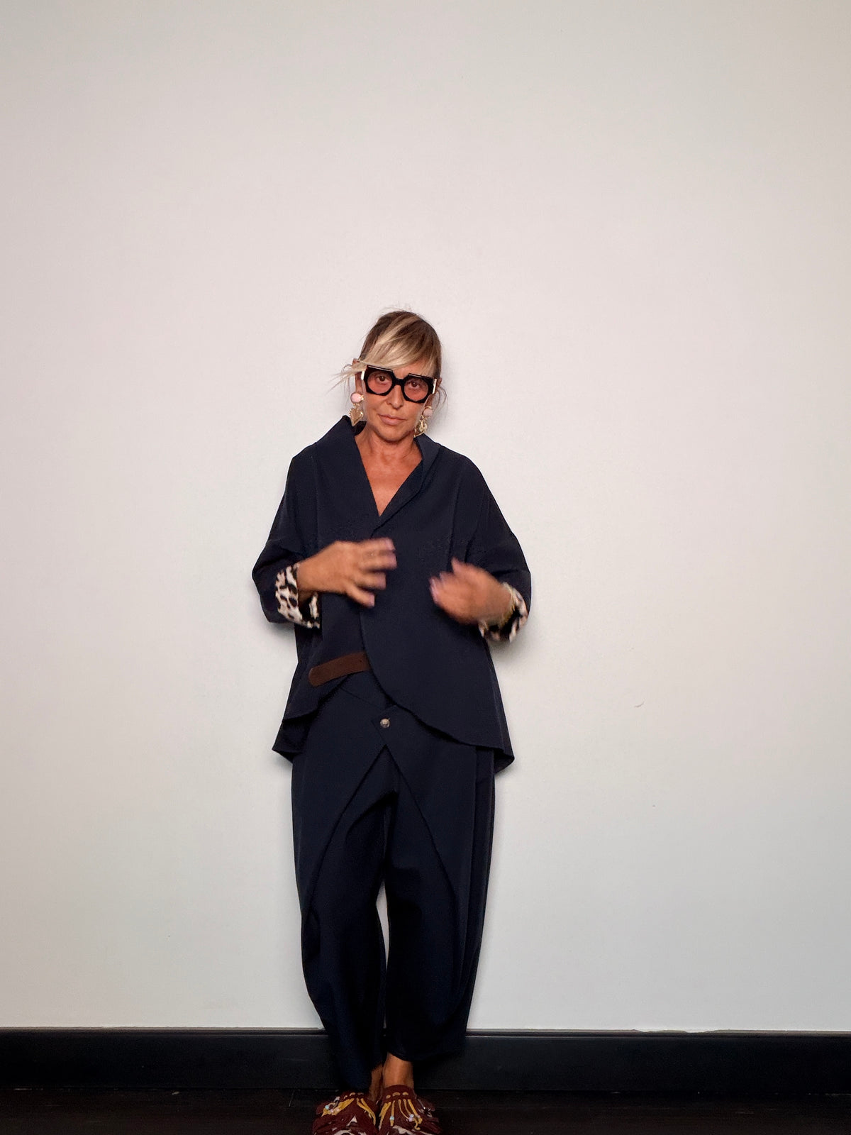Pantalone Punto Milano Cammello Pannello Incrociato Drappeggiato