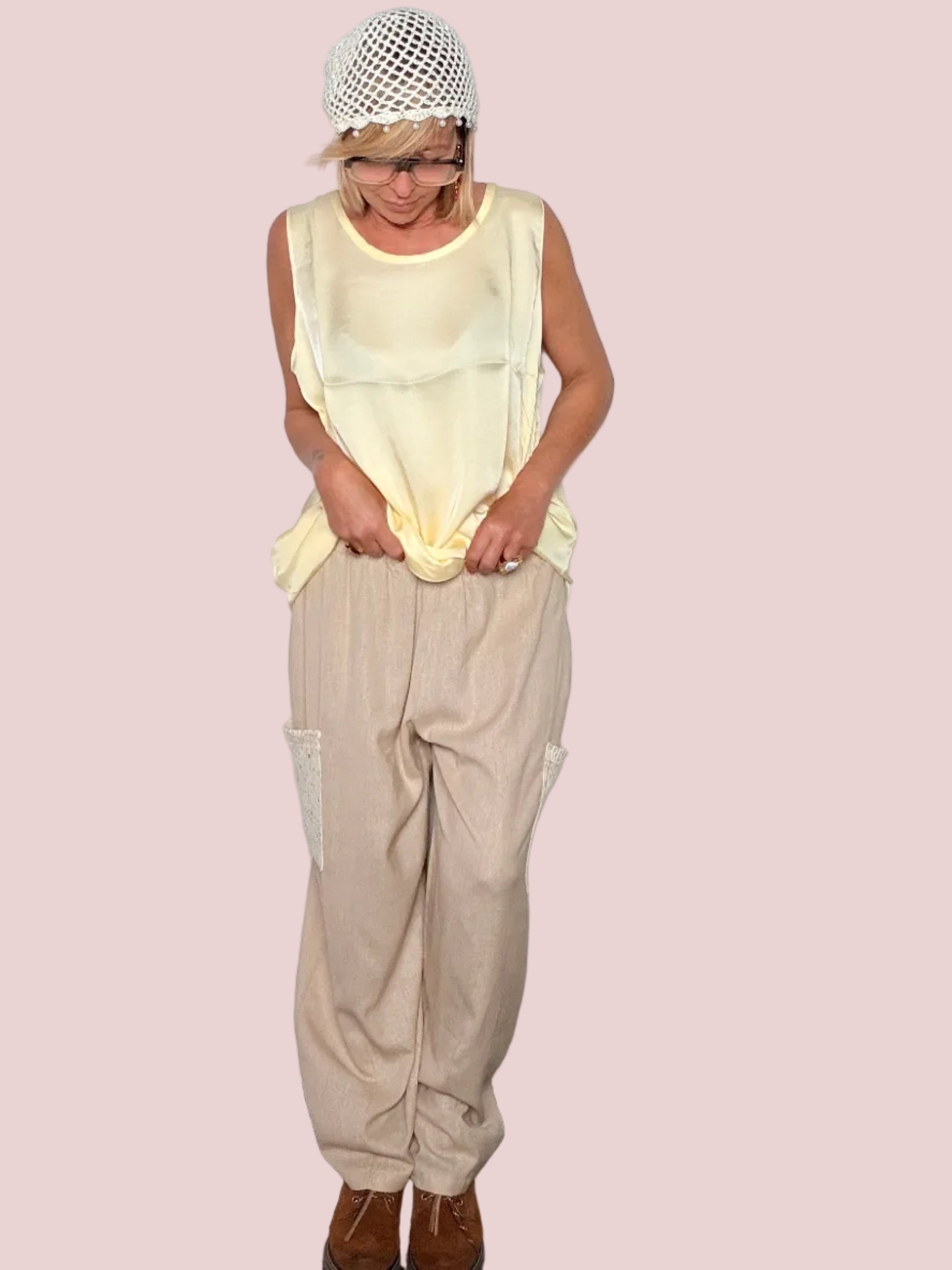 Pantalone Cargo Lino Crochet