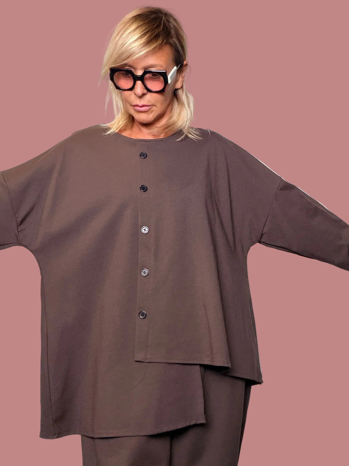 Maglia Over Punto Milano con Bottoni