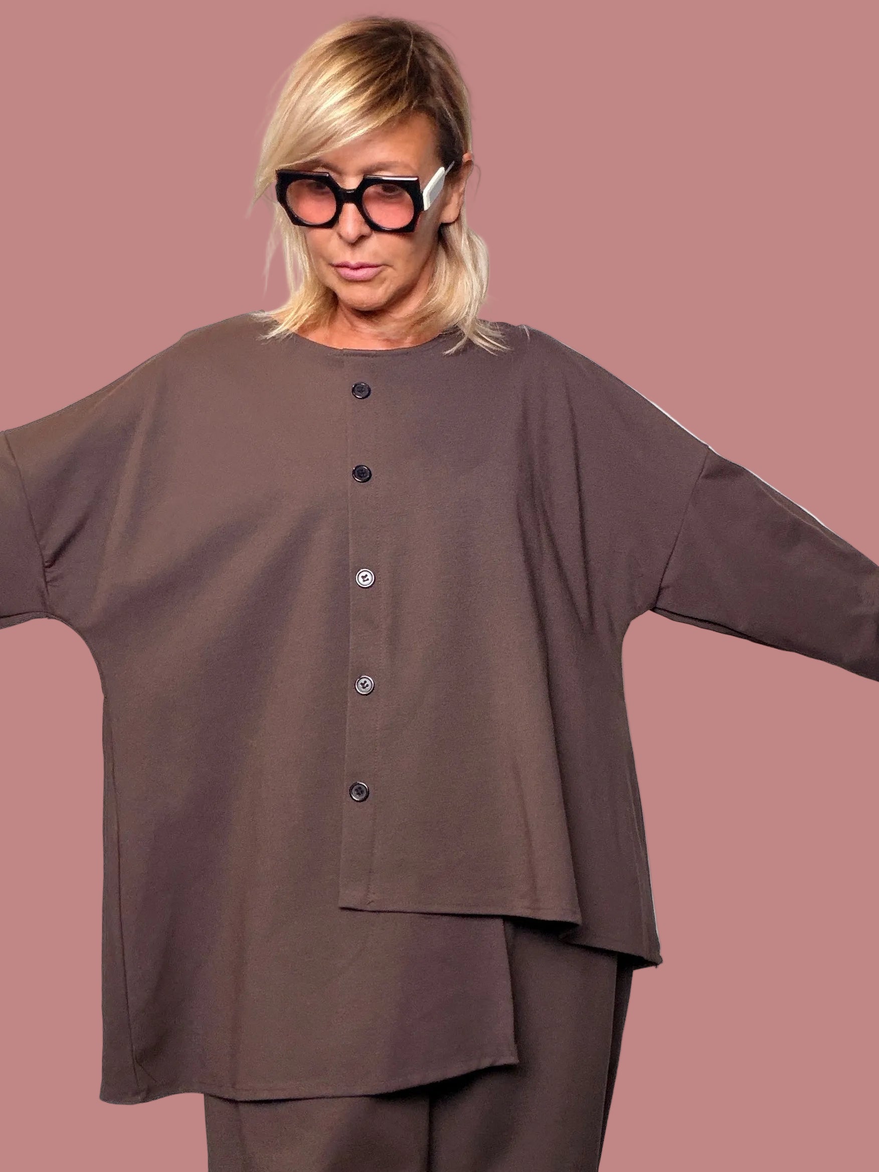 Maglia Over Punto Milano con Bottoni