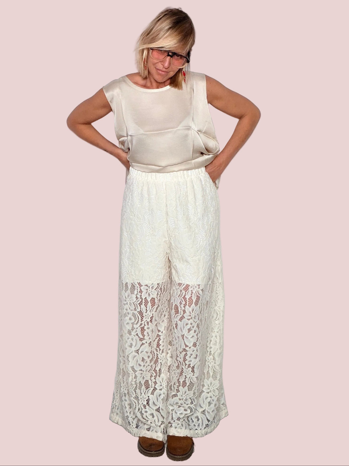 Pantalone in Pizzo Floreale – Avorio