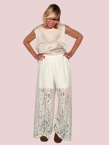 Pantalone in Pizzo Floreale – Avorio e Nero