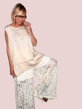 Pantalone in Pizzo Floreale – Avorio e Nero