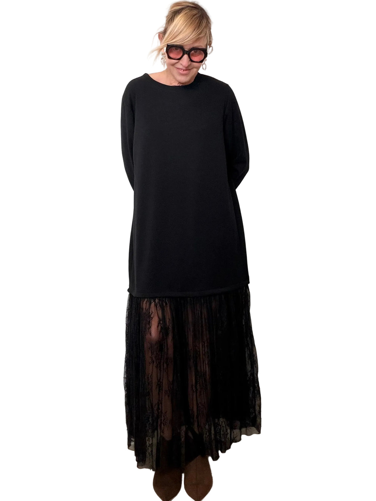 Abito Comfy Chic con Fondo in Pizzo