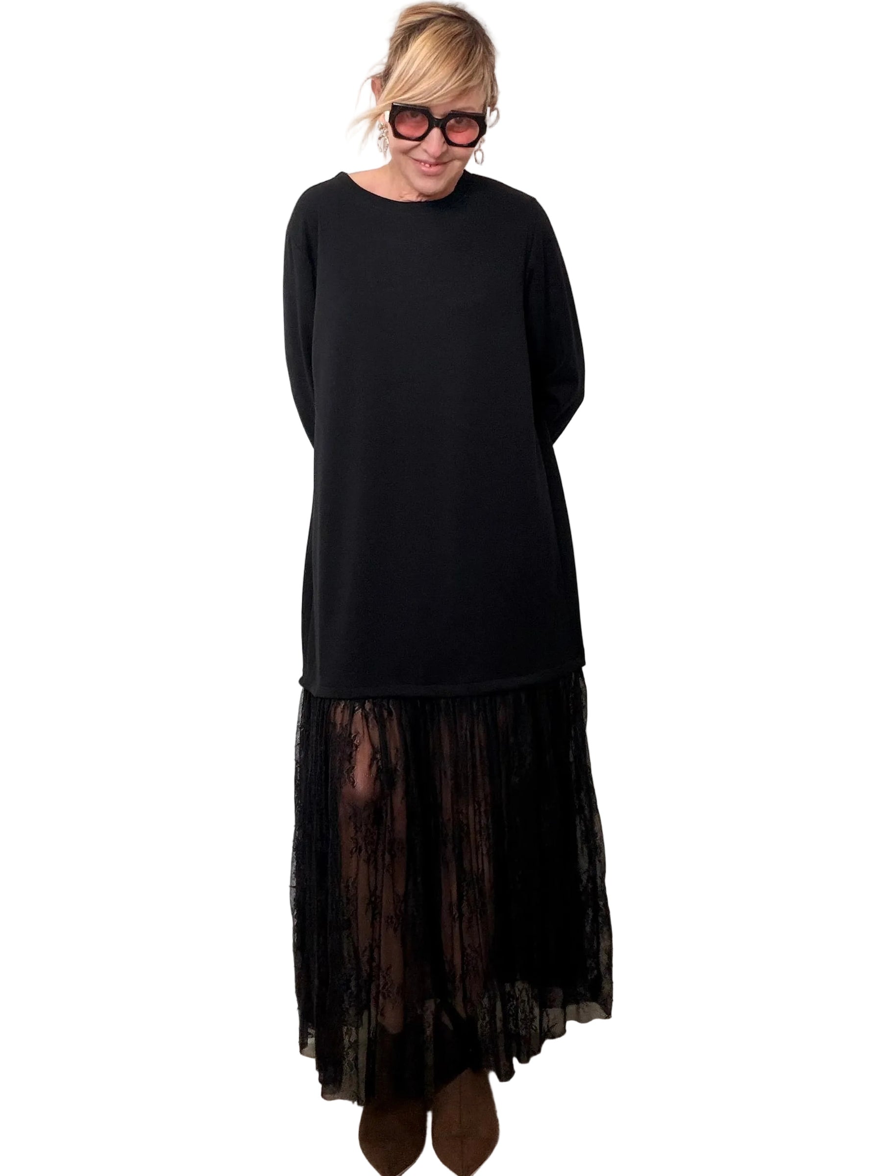 Abito Comfy Chic con Fondo in Pizzo