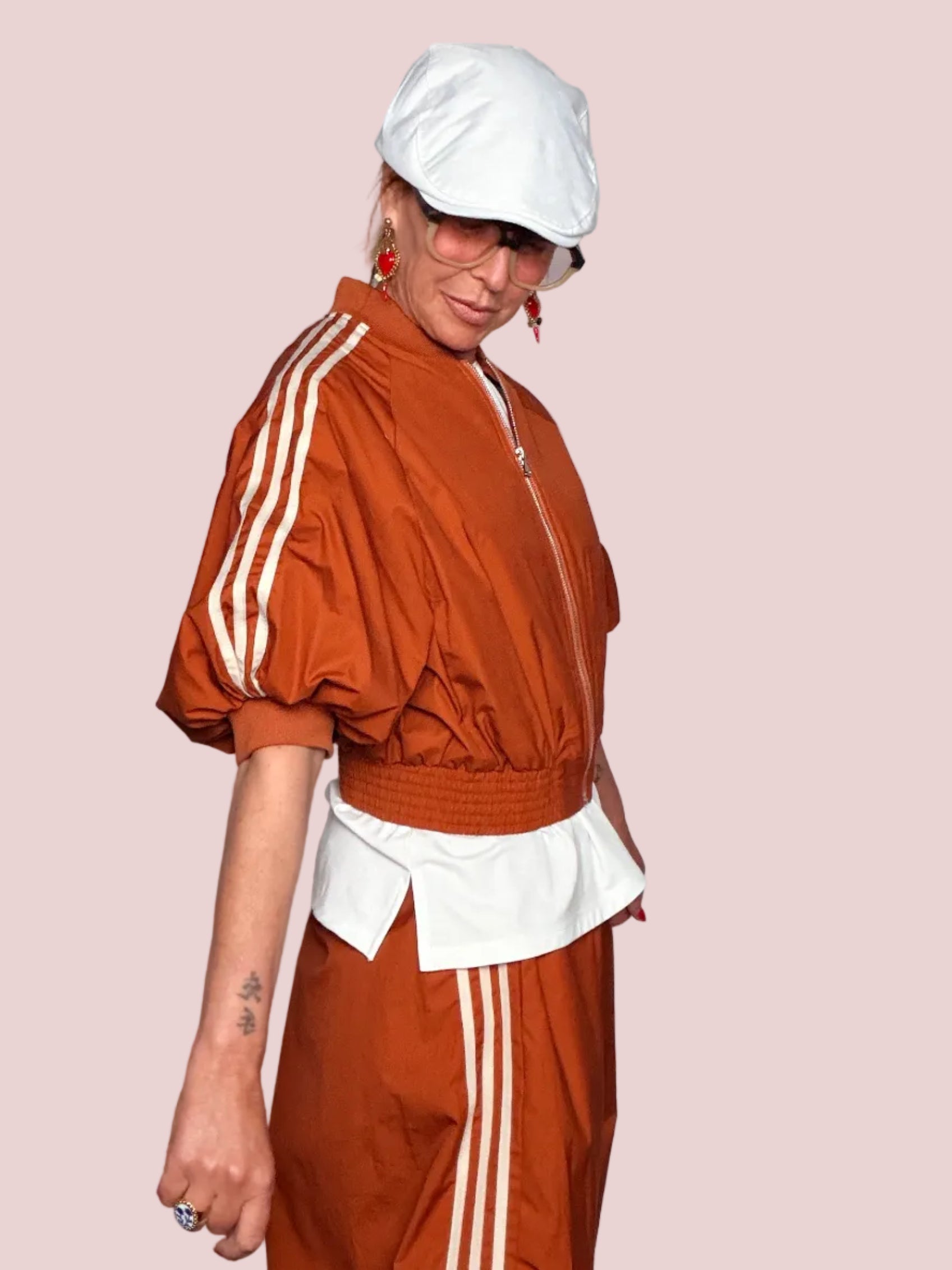 Bomber Crop con Maniche a Palloncino e Bande Laterali