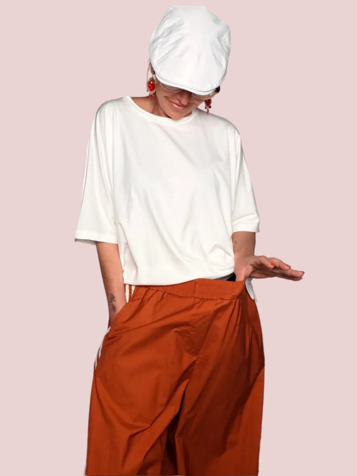 Pantalone Palazzo Terracotta – Vita Elastica e Coulisse alla Caviglia
