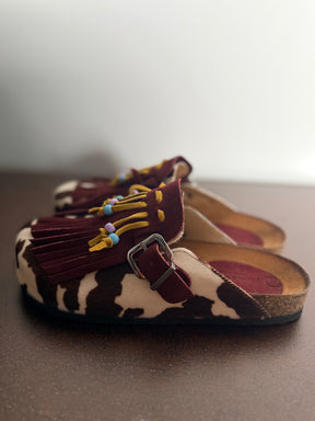 Sabot Cow Print con Frange e Perline