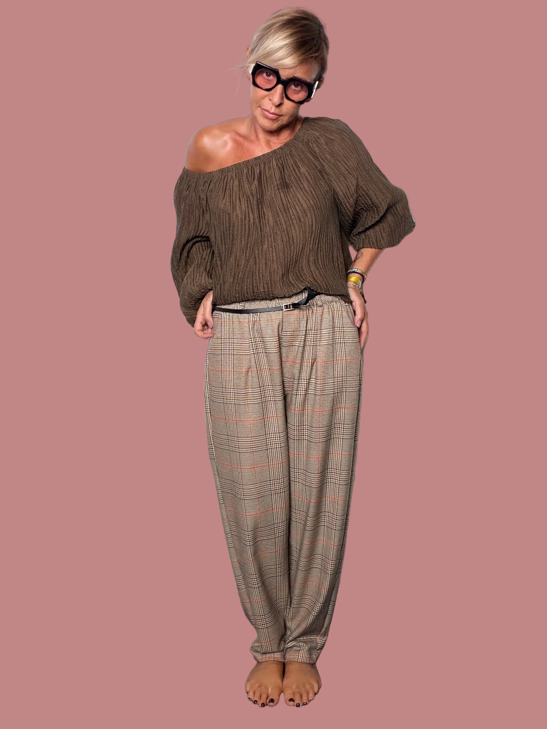 Pantalone a quadri principe di Galles beige