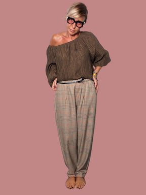 Pantalone a quadri principe di Galles beige