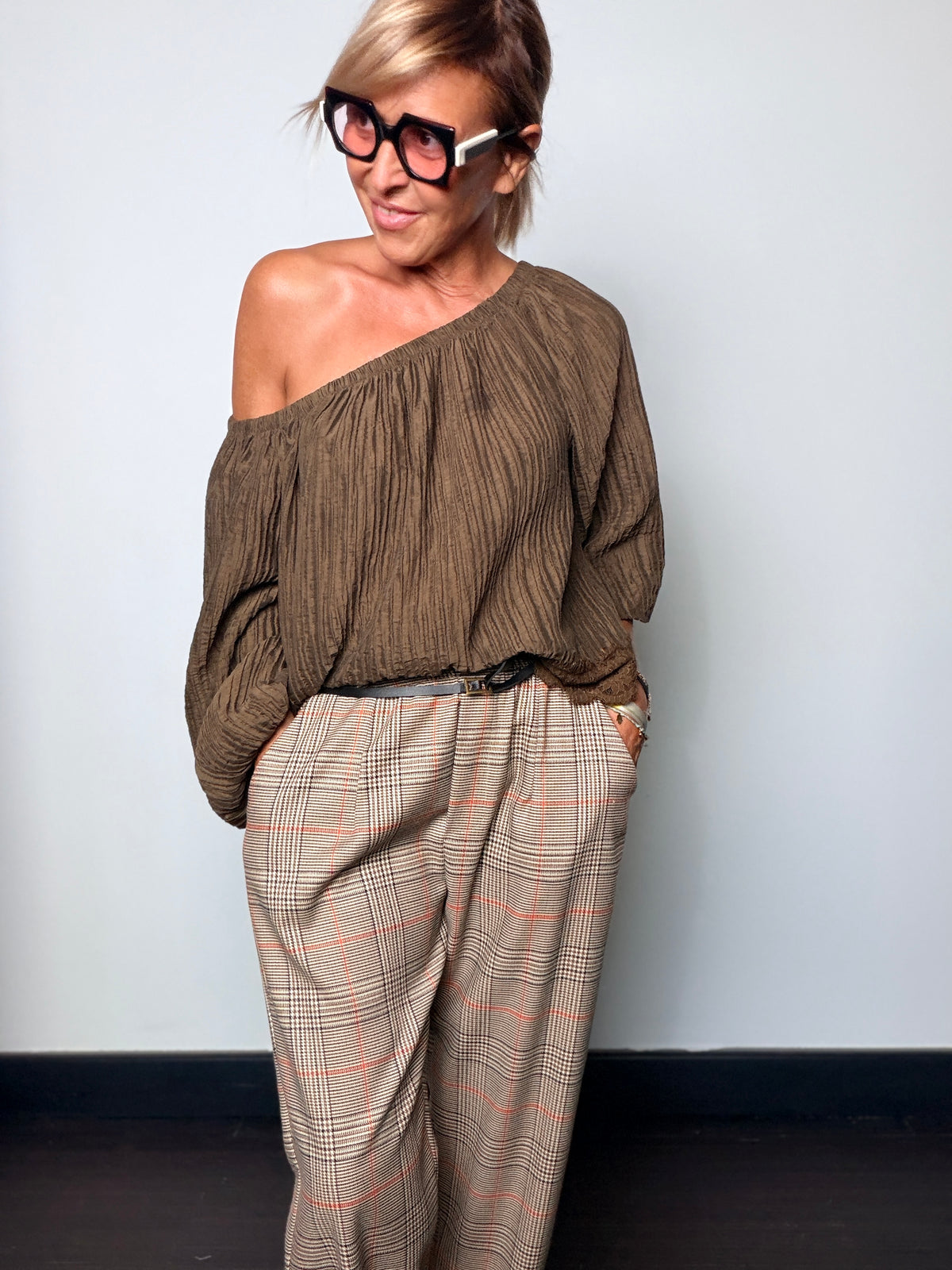 Pantalone a quadri principe di Galles beige
