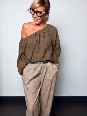 Pantalone a quadri principe di Galles beige