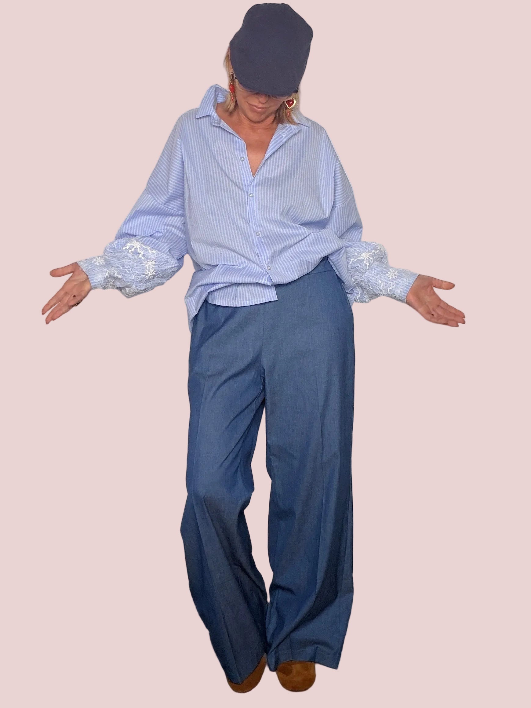 Jeans Palazzo in Chambray Blu