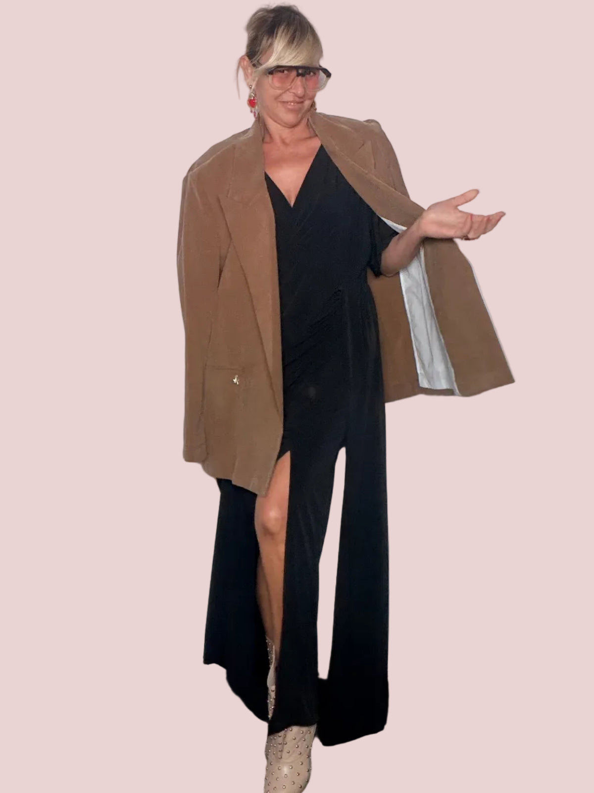 Abito Lungo Drappeggiato con Scollo a V