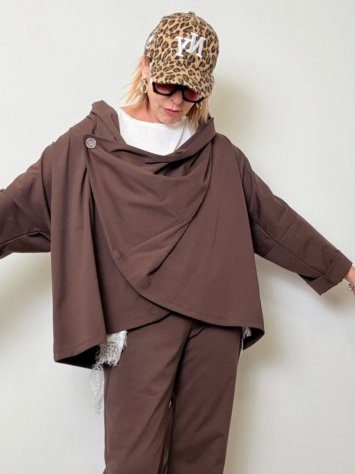 Giacca Over in punto milano incrociata con Collo Scultoreo