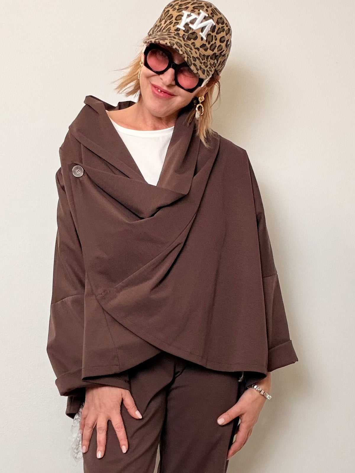 Giacca Over in punto milano incrociata con Collo Scultoreo