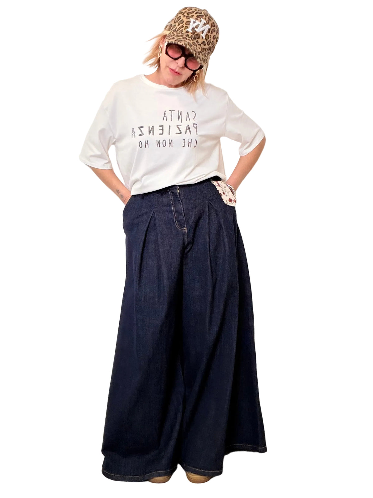 Jeans Wide Leg con Dettaglio Romantic