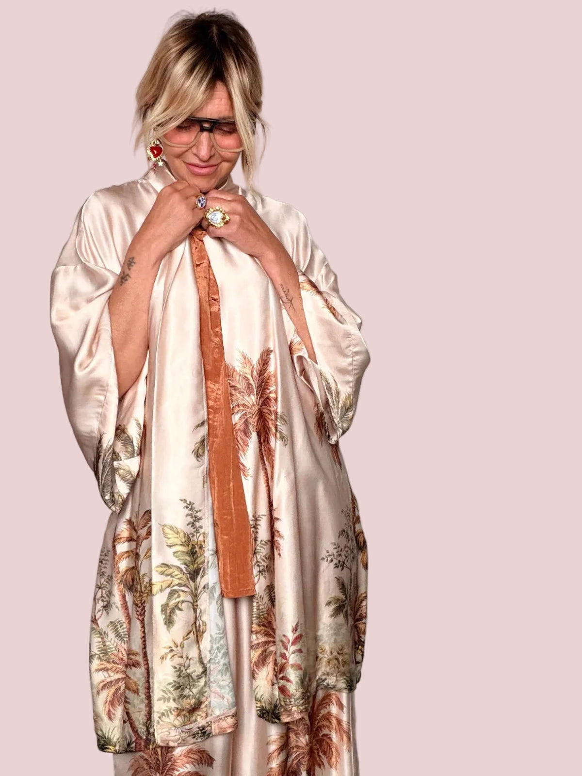 Kimono Maxi Stampa Tropicale Palme
