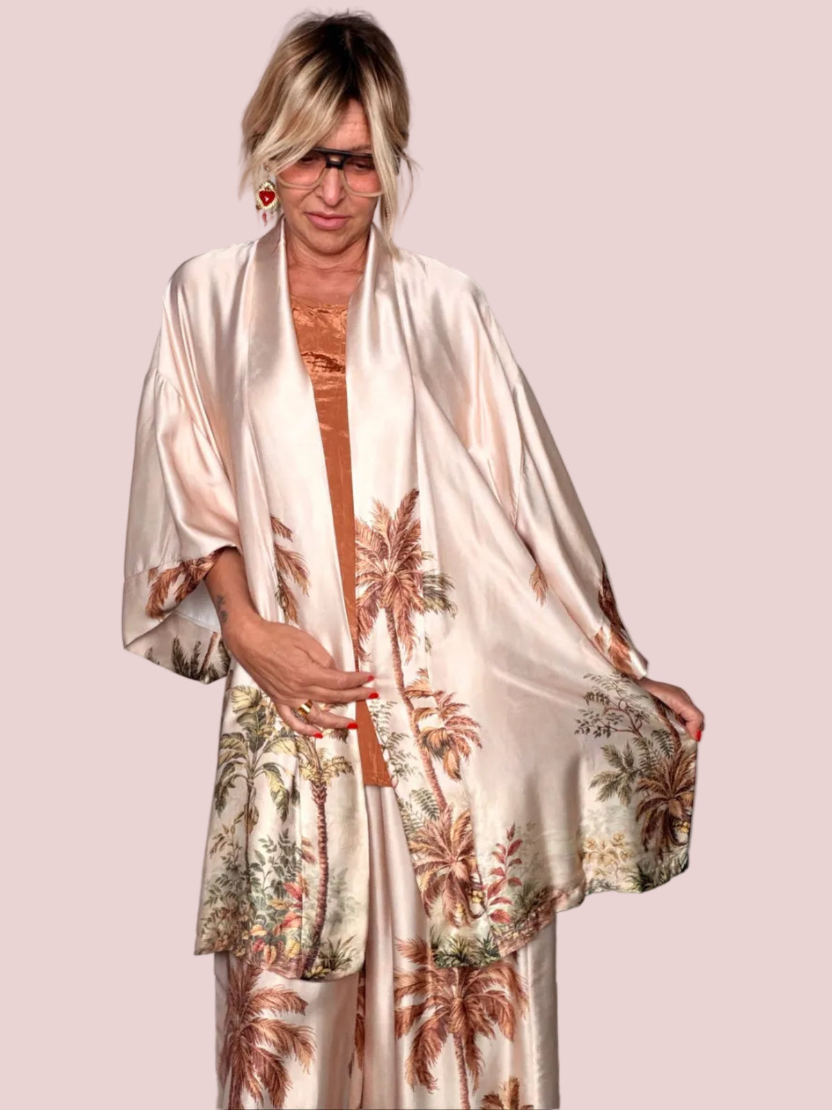 Kimono Maxi Stampa Tropicale Palme