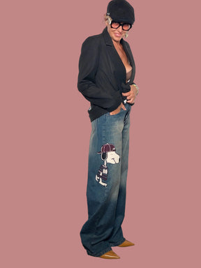 Jeans Wide Leg con Applicazione Cartoon