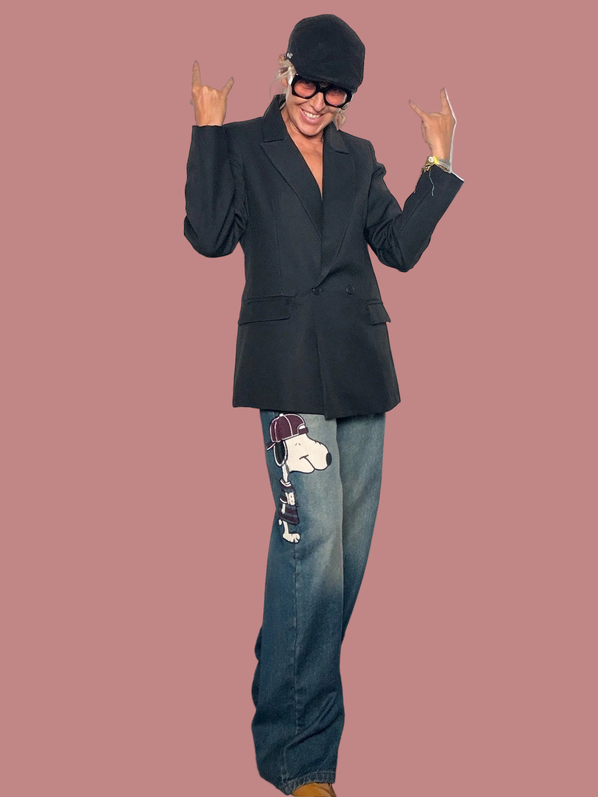 Jeans Wide Leg con Applicazione Cartoon