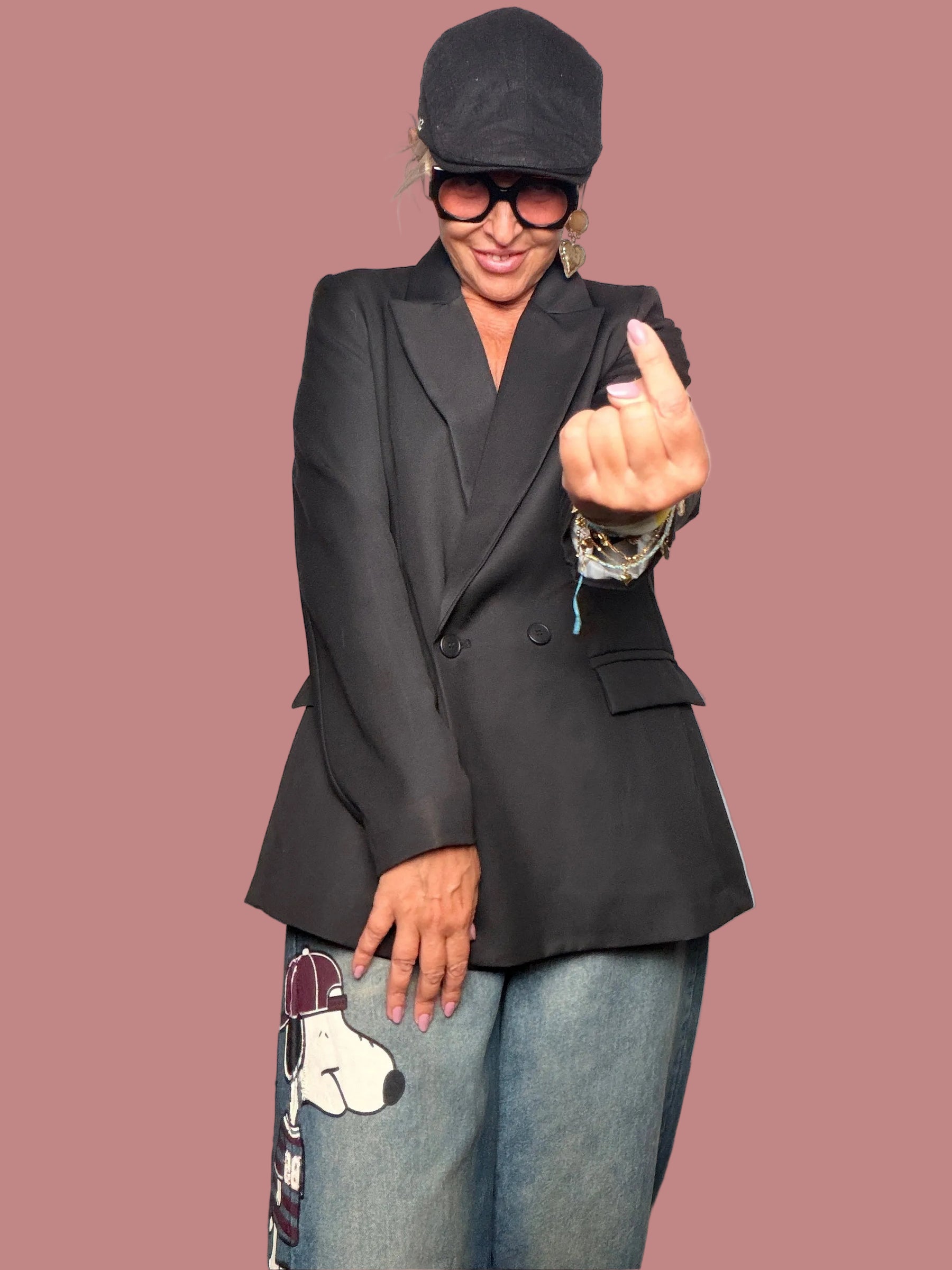 Jeans Wide Leg con Applicazione Cartoon
