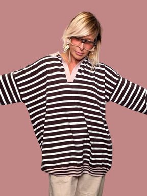 Polo a righe con colletto rosa a contrasto (Copia)