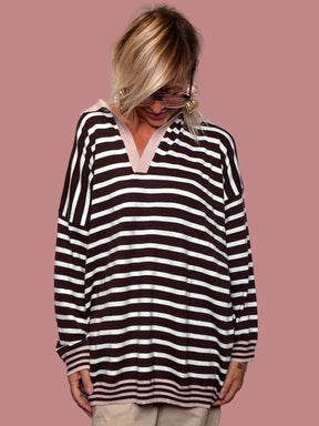 Polo a righe con colletto rosa a contrasto (Copia)