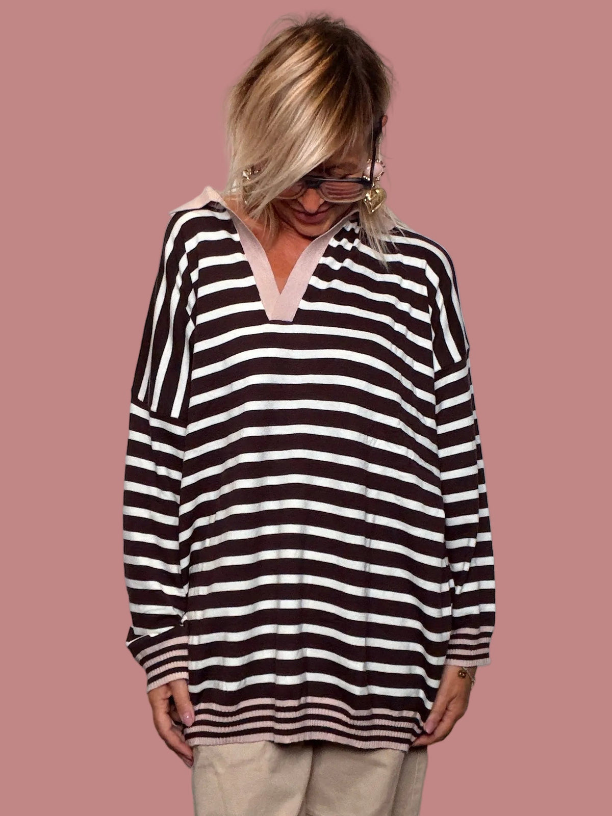 Maglia Rigata Piombo e Rosa Cipria Susy Star