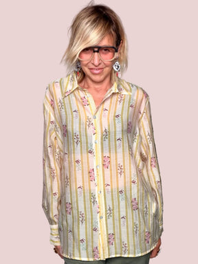Camicia Oversize Mussola Stampa Botanica Righe