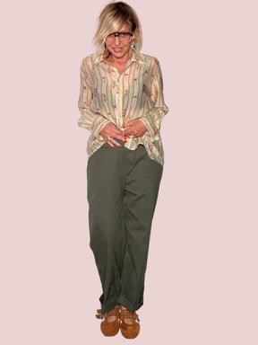 Camicia Oversize Mussola Stampa Botanica Righe