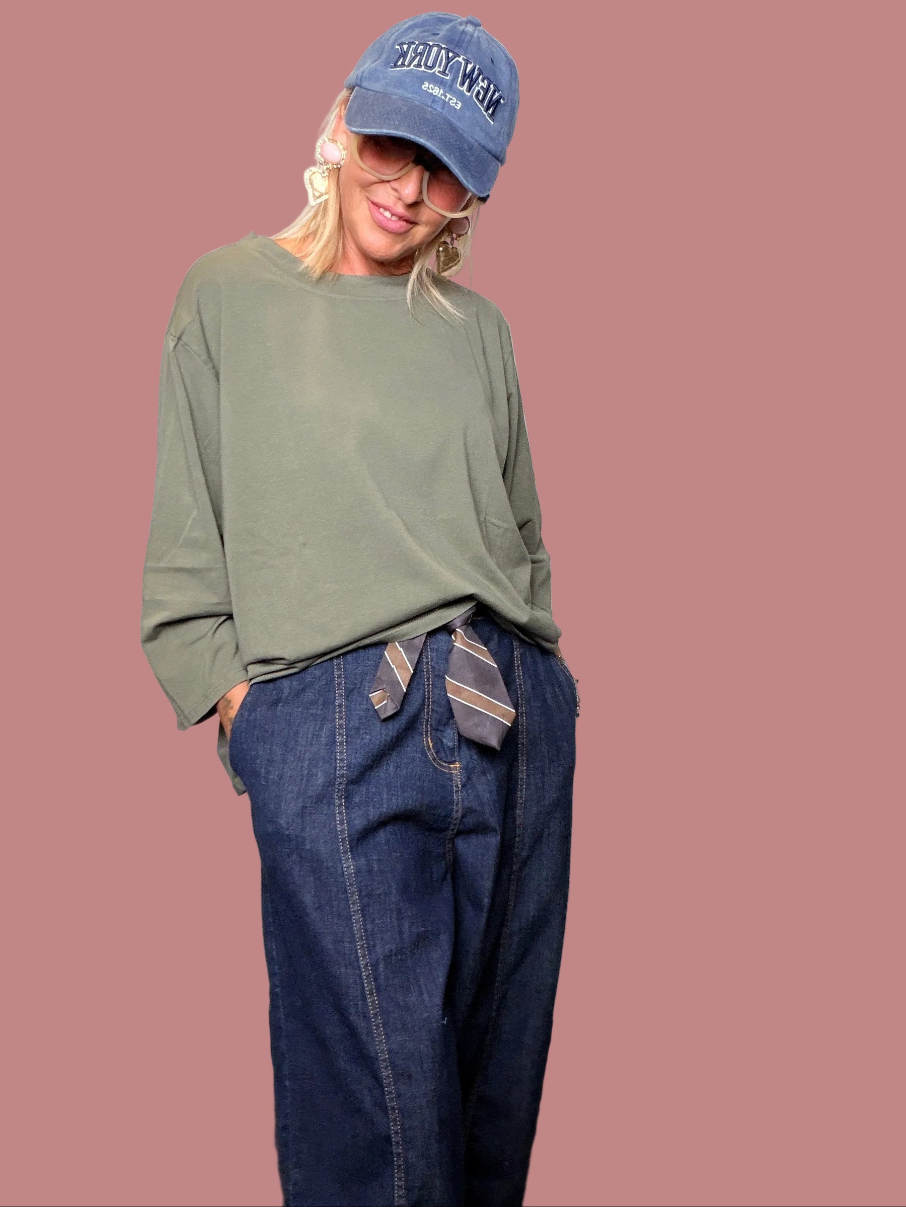 Jeans Ovetto Blu con Cuciture a Contrasto (Copia)