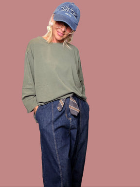 Jeans Ovetto Blu con Cuciture a Contrasto (Copia)
