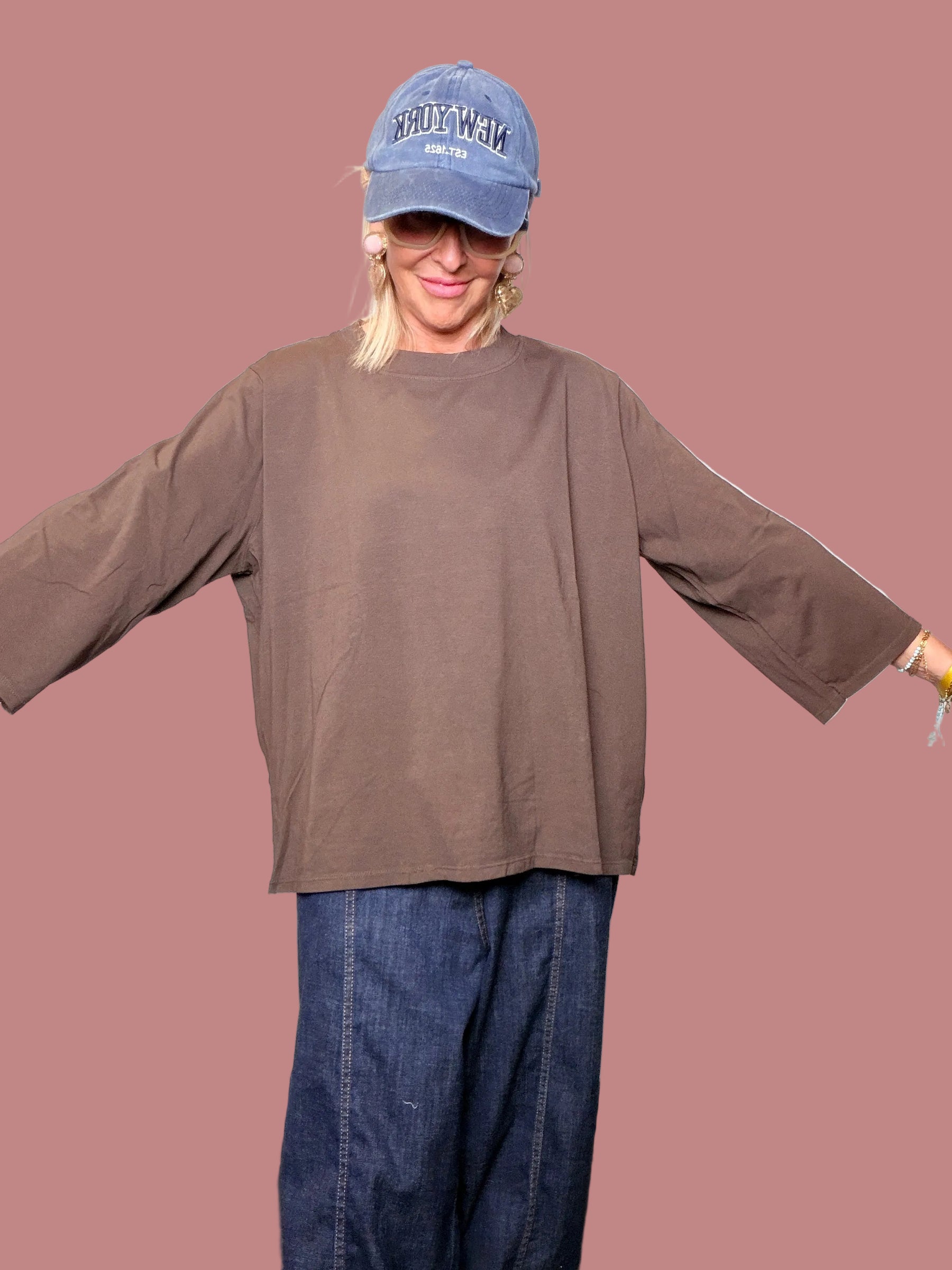 Jeans Ovetto Blu con Cuciture a Contrasto (Copia)