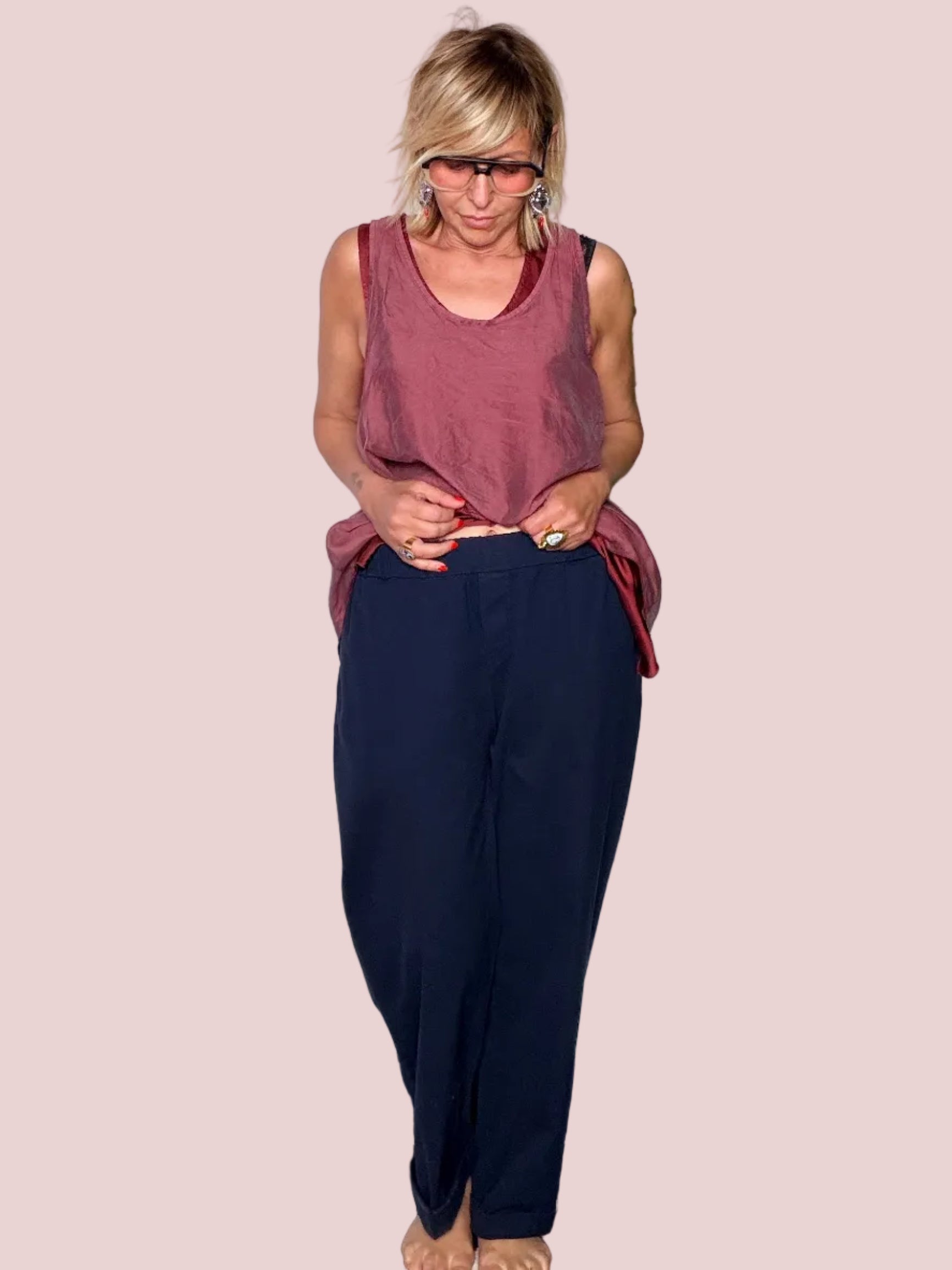 Pantalone Sigaretta Cotone con Pince Sartoriali