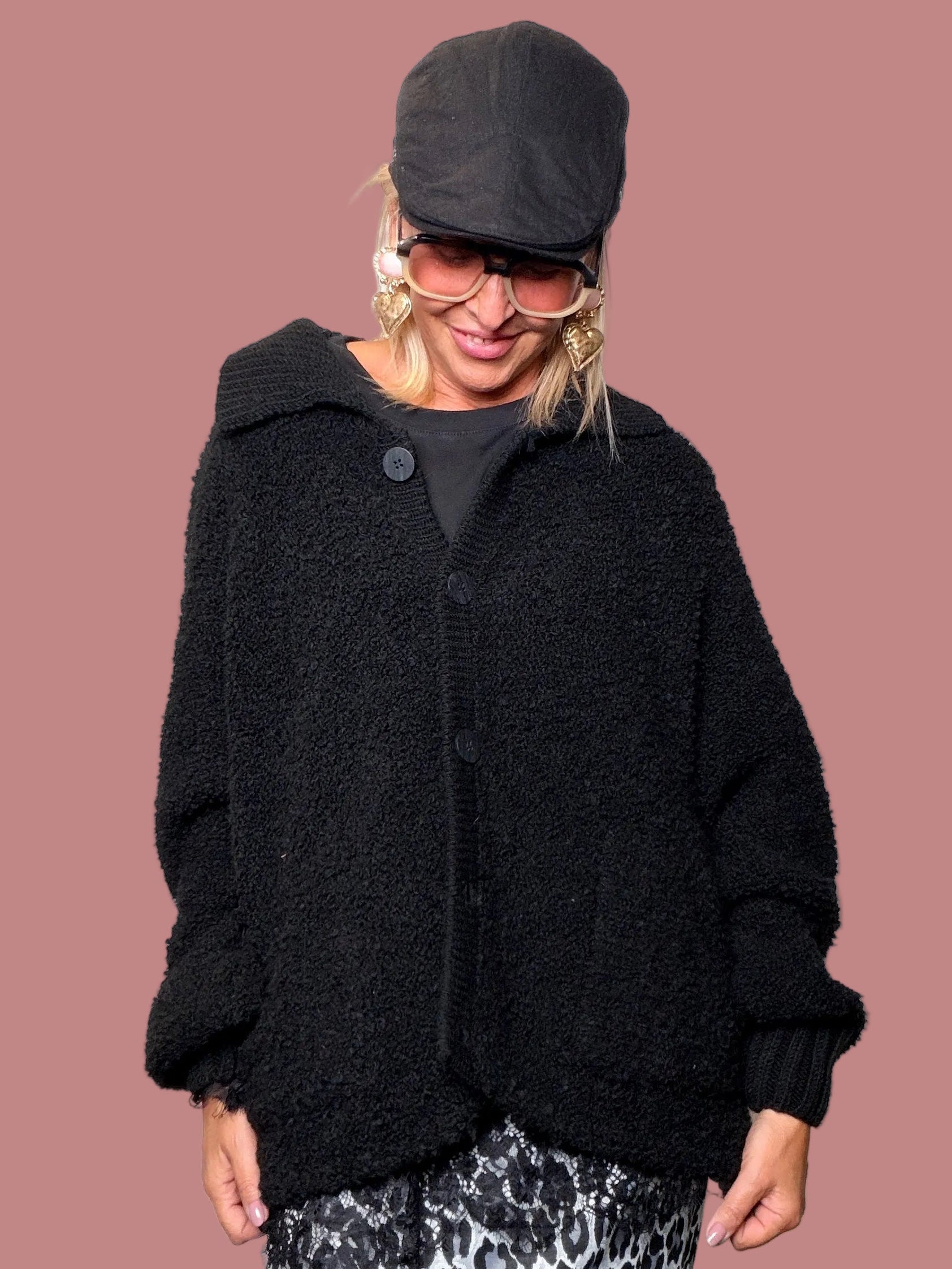 Giacca Cardigan Bott Nera Flo&Poi