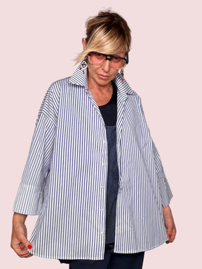 Camicia Oversize Righe Marinare Maniche Pipistrello