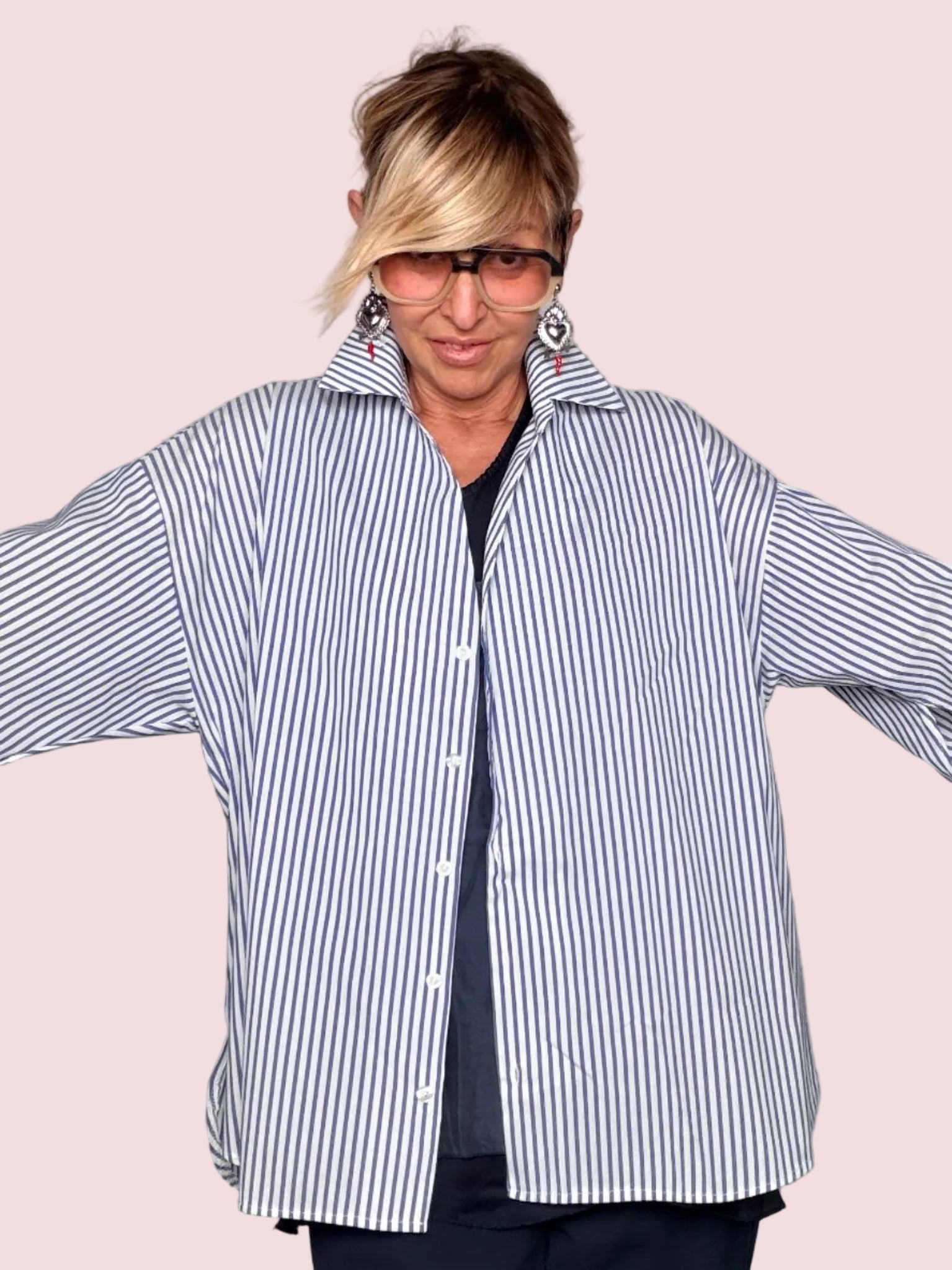 Camicia Oversize Righe Marinare Maniche Pipistrello