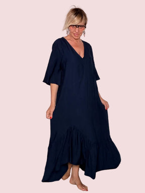 Abito Maxi in Viscosa con Balza Asimmetrica