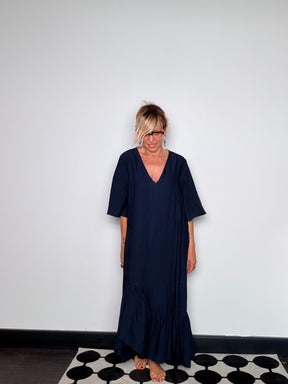 Abito Maxi in Viscosa con Balza Asimmetrica