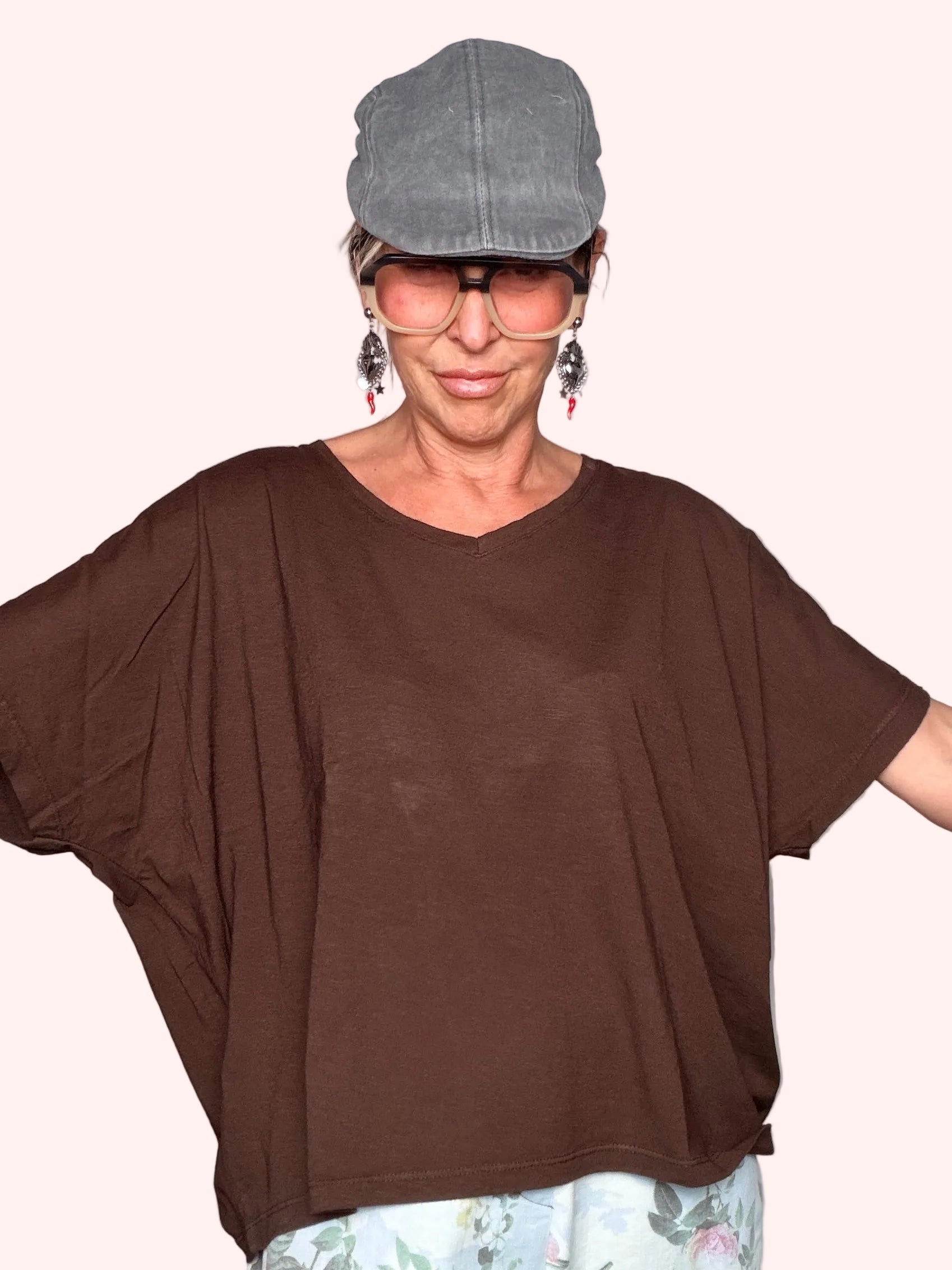 T-Shirt Oversize Scollo V Maniche Pipistrello