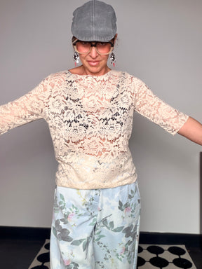 Maglia in Pizzo con Maniche Lunghe