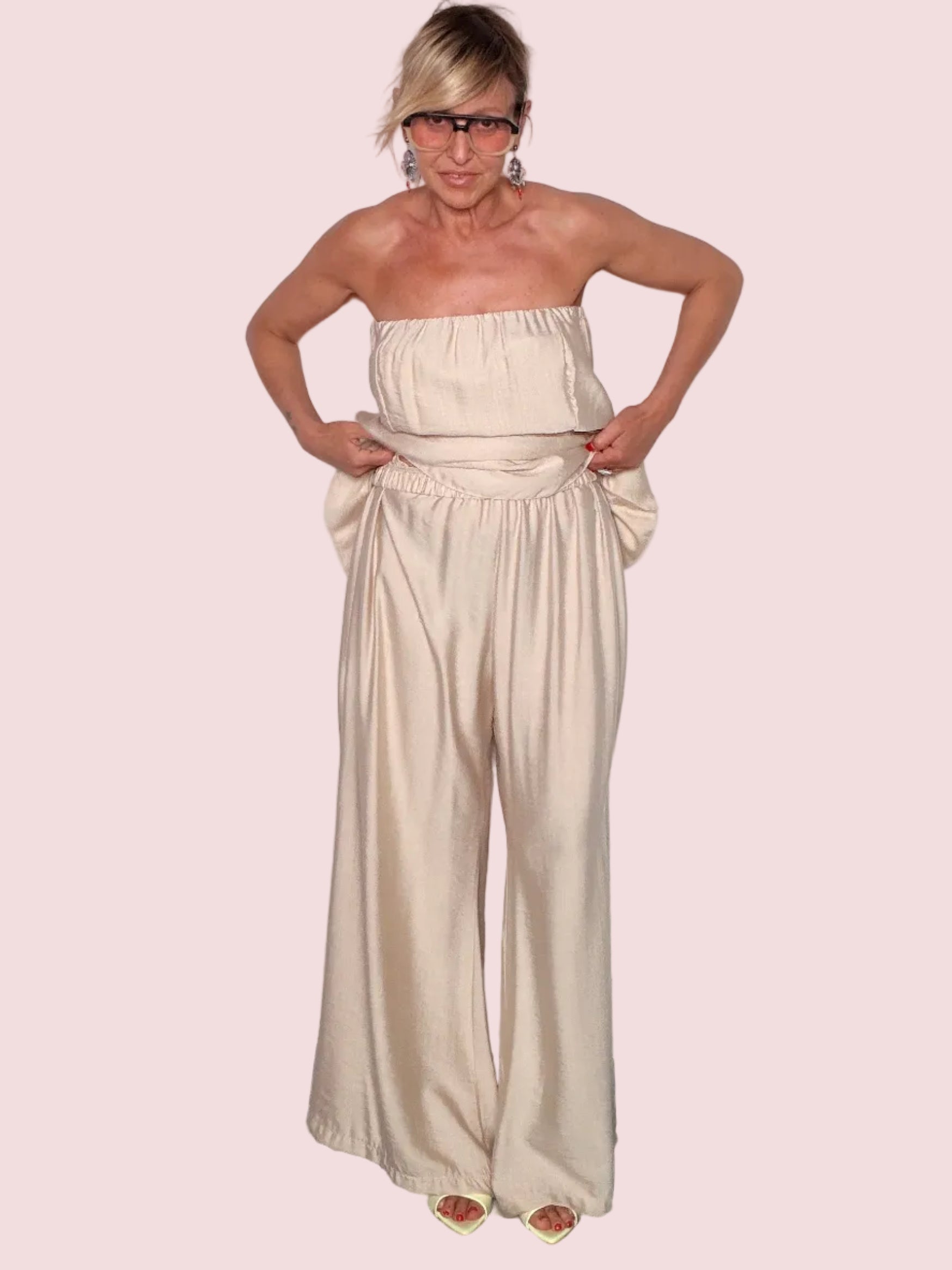 Set Due Pezzi Bustier e Pantalone Palazzo Fluido